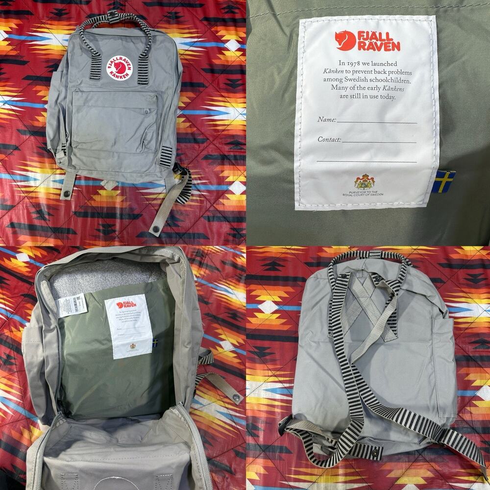 Fjallraven Kanken Classic Gray Backpack Striped Straps Unisex Bag